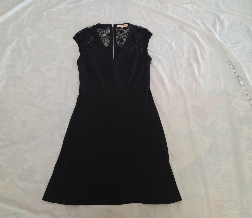 Rebecca Taylor Black Midi Dress with Lace Shoulders